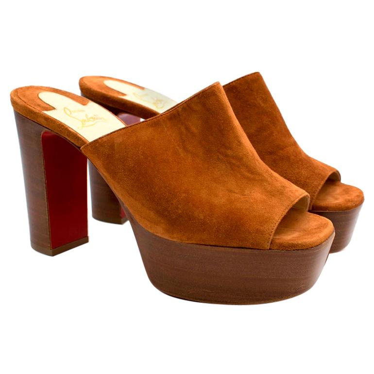 Christian Louboutin Tan 100 Suede Platform Mules 39