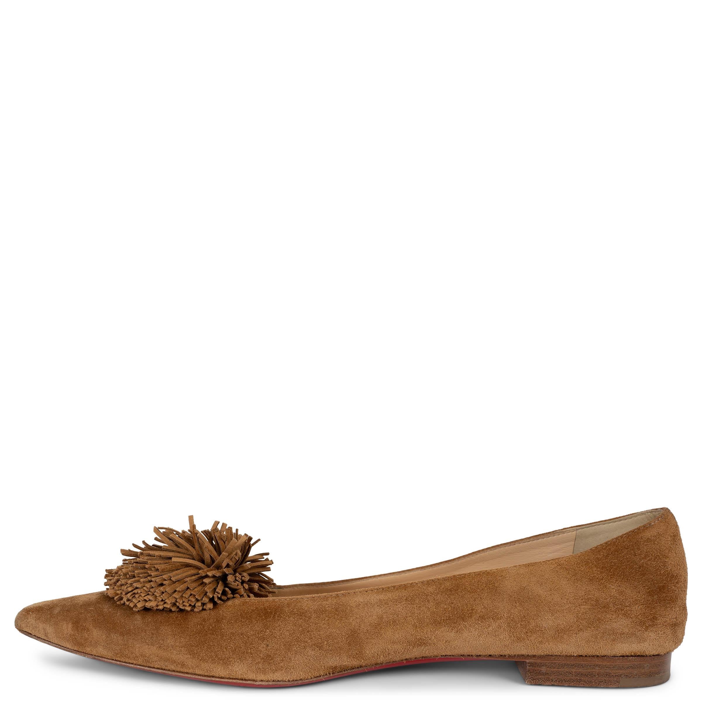 Brown CHRISTIAN LOUBOUTIN tan brown suede 2017 KONSTANTINA POMPOM Ballet Shoes 38