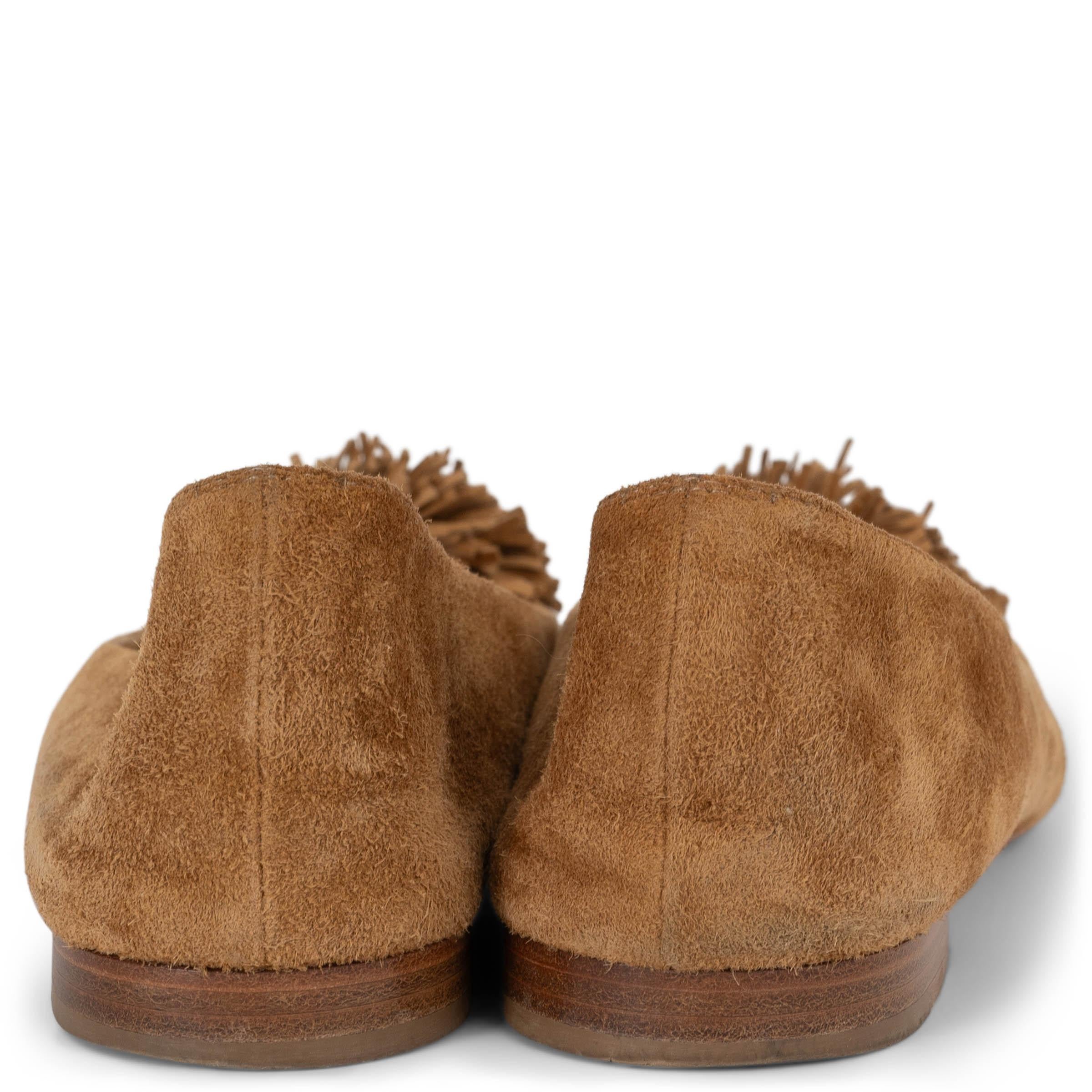 Women's CHRISTIAN LOUBOUTIN tan brown suede 2017 KONSTANTINA POMPOM Ballet Shoes 38