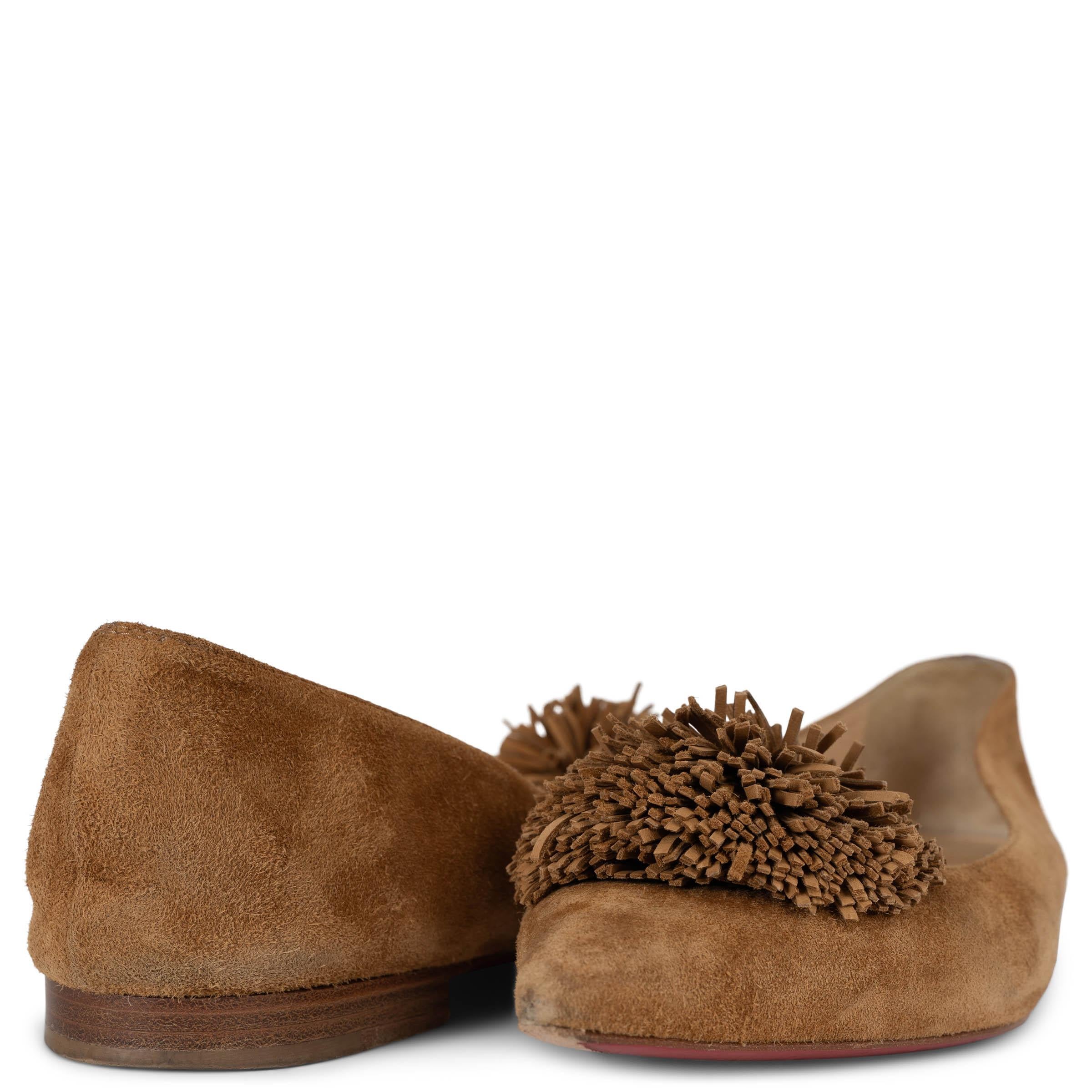 CHRISTIAN LOUBOUTIN tan brown suede 2017 KONSTANTINA POMPOM Ballet Shoes 38 2