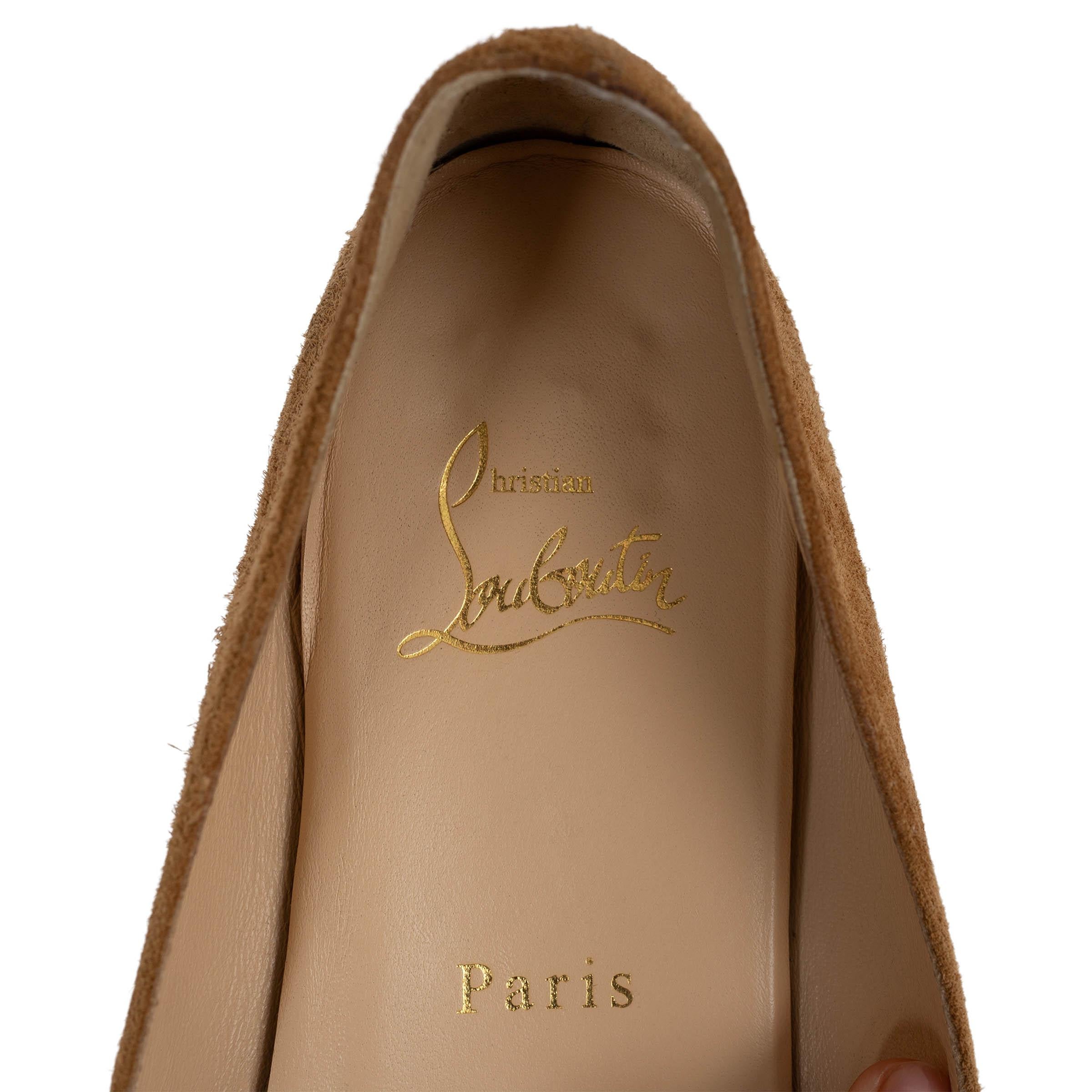 CHRISTIAN LOUBOUTIN tan brown suede 2017 KONSTANTINA POMPOM Ballet Shoes 38 3