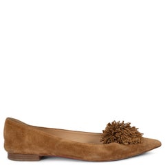 CHRISTIAN LOUBOUTIN tan brown suede 2017 KONSTANTINA POMPOM Ballet Shoes 38