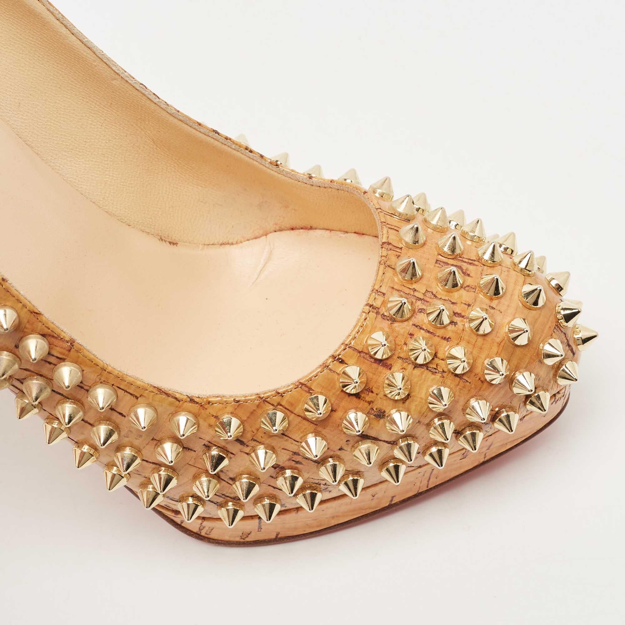 Christian Louboutin Tan Cork Alti Spike Platform Pumps Size 41 2