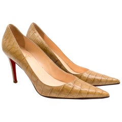 Christian Louboutin Tan Crocodile Embossed Pointed Toe Pumps 38