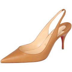 Christian Louboutin Tan Leather Clare Slingback Pointed Toe Pumps Size 37
