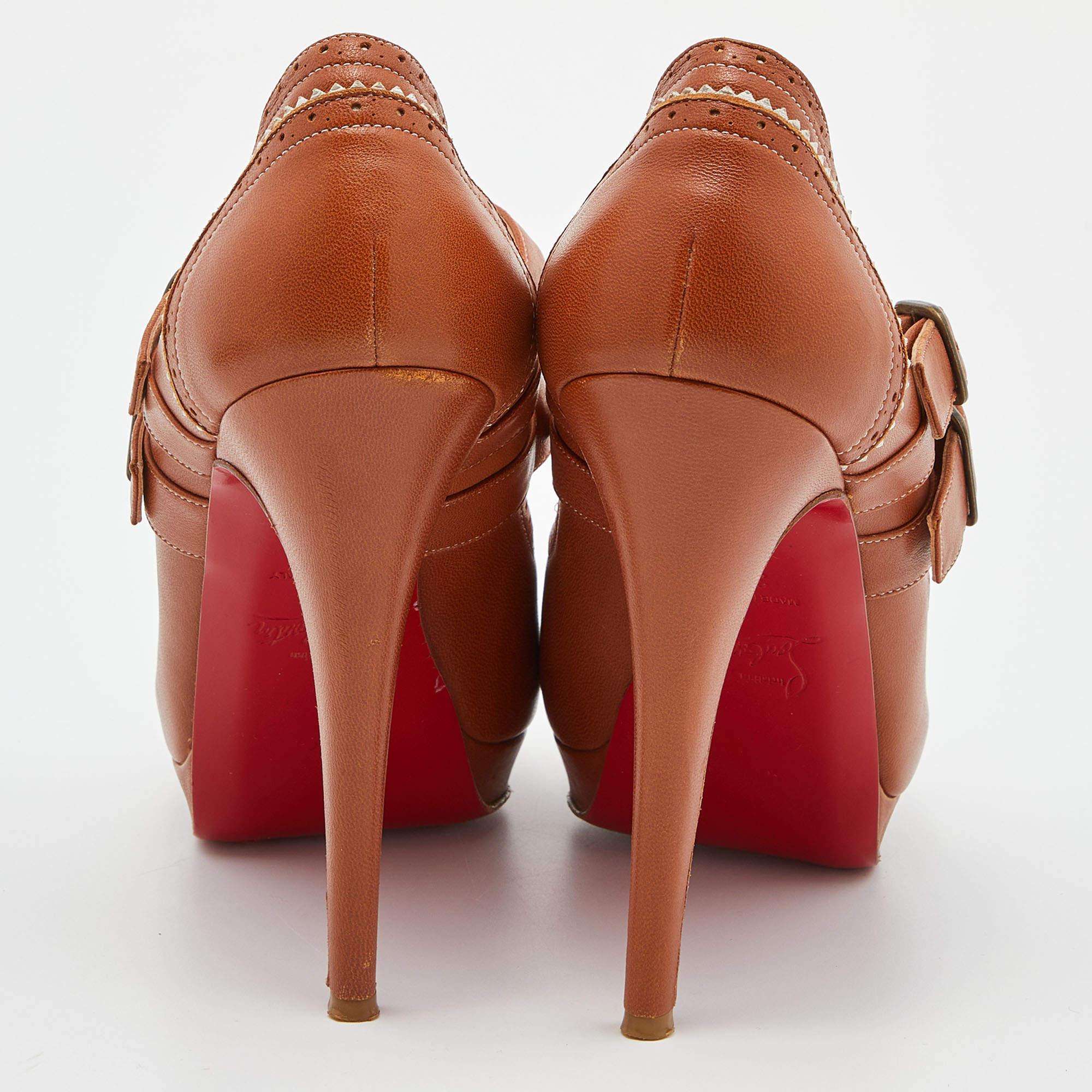 Brown Christian Louboutin Tan Leather Luly Mary Jane Pumps Size 38 For Sale