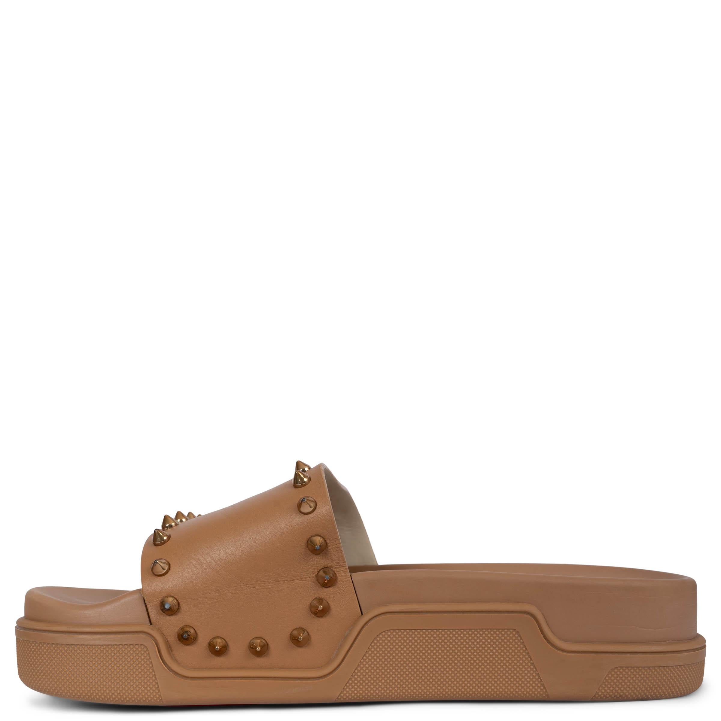 Women's CHRISTIAN LOUBOUTIN tan leather POOL FUN DONNA SPIKE Sandals Shoes 38