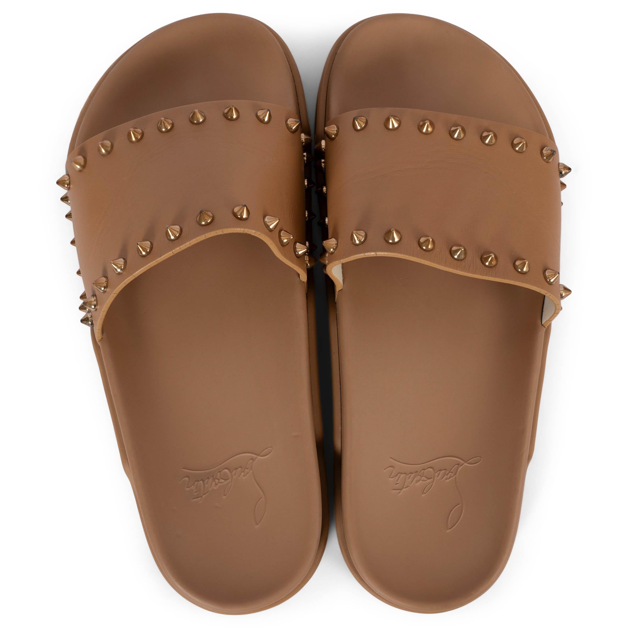CHRISTIAN LOUBOUTIN tan leather POOL FUN DONNA SPIKE Sandals Shoes 38 2