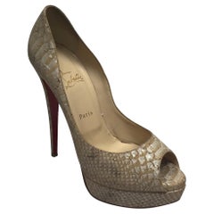 Christian Louboutin Tan & Metallic Snake Platform Peep toe Pumps - 41