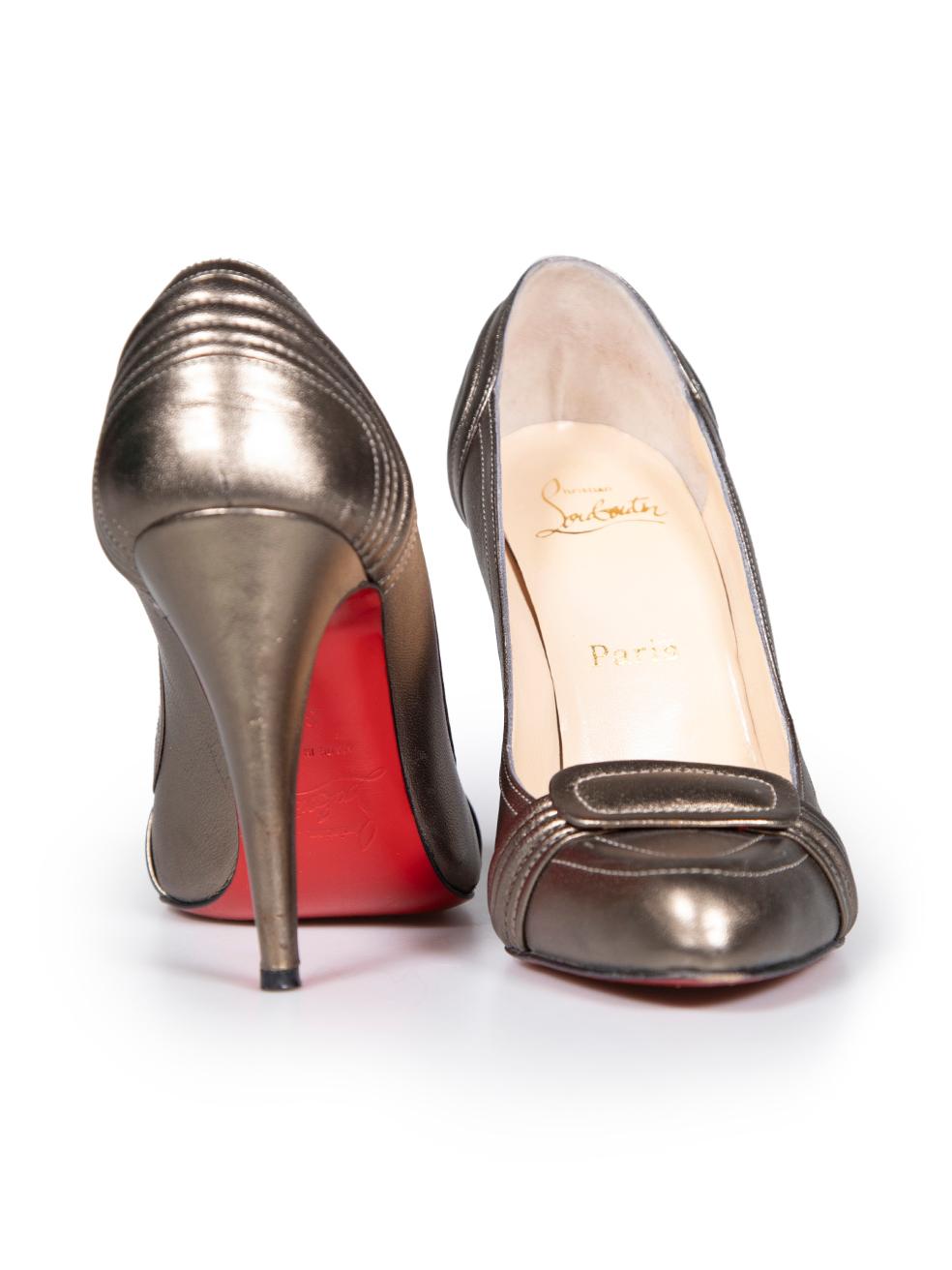 Christian Louboutin Taupe Leather Metallic Gattaca 100 Pumps Size IT 39 In Good Condition For Sale In London, GB