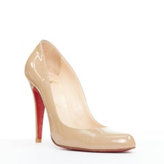CHRISTIAN LOUBOUTIN taupe nude patent leather stiletto almond pumps EU38