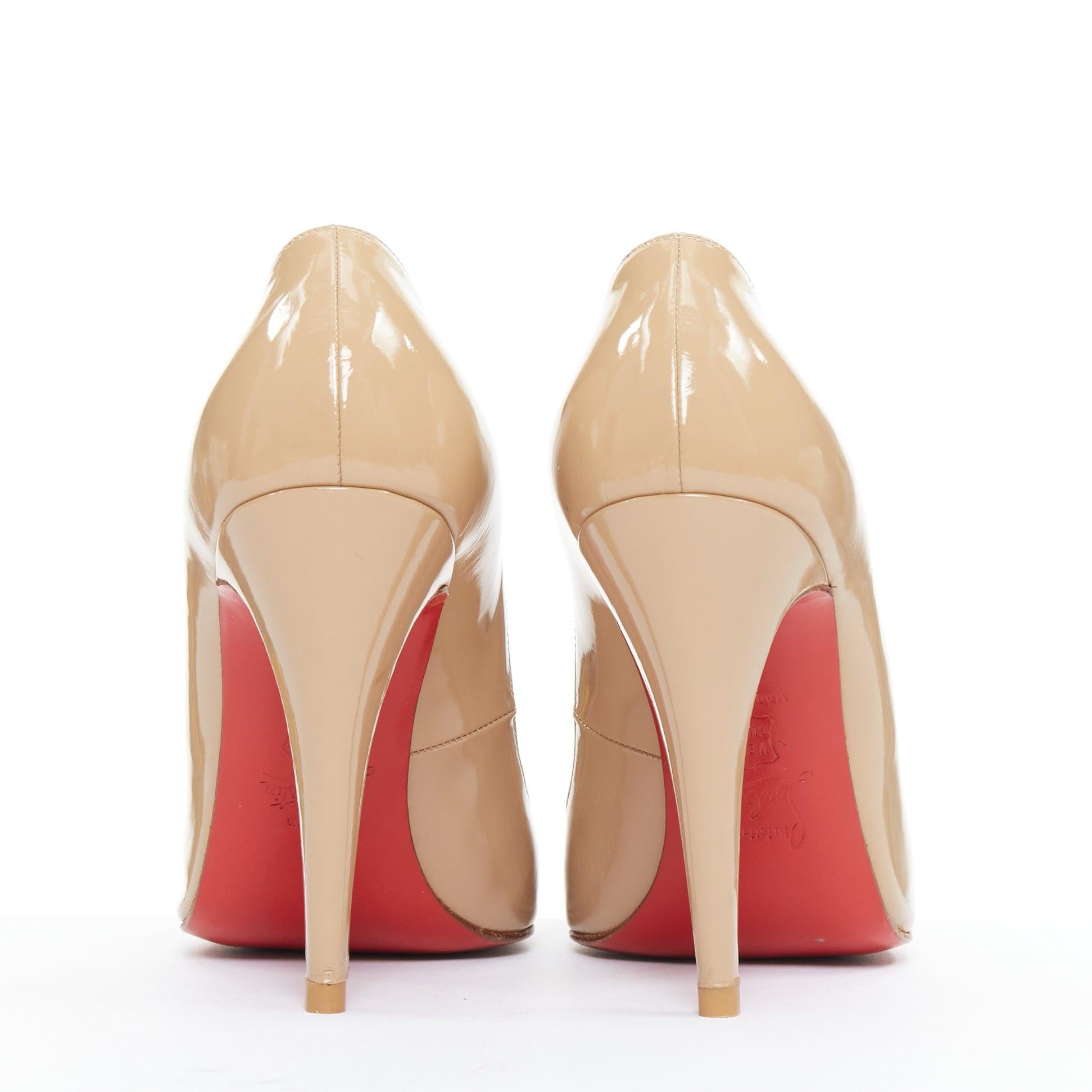 Donna CHRISTIAN LOUBOUTIN taupe nudo in vernice con tacco a spillo a mandorla EU38 in vendita