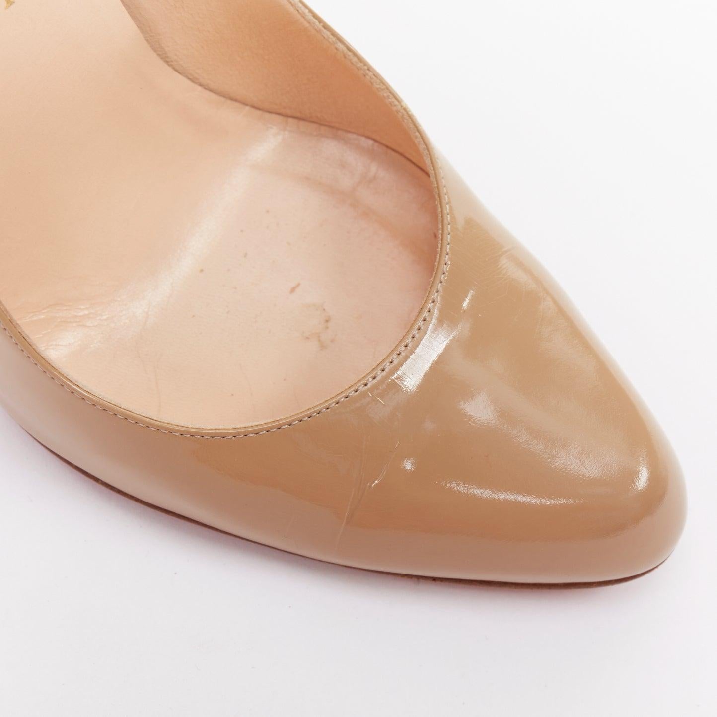 CHRISTIAN LOUBOUTIN taupe nudo in vernice con tacco a spillo a mandorla EU38 in vendita 2