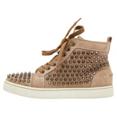 Christian Louboutin Taupe Suede Louis Spikes High-Top Sneakers Size 35