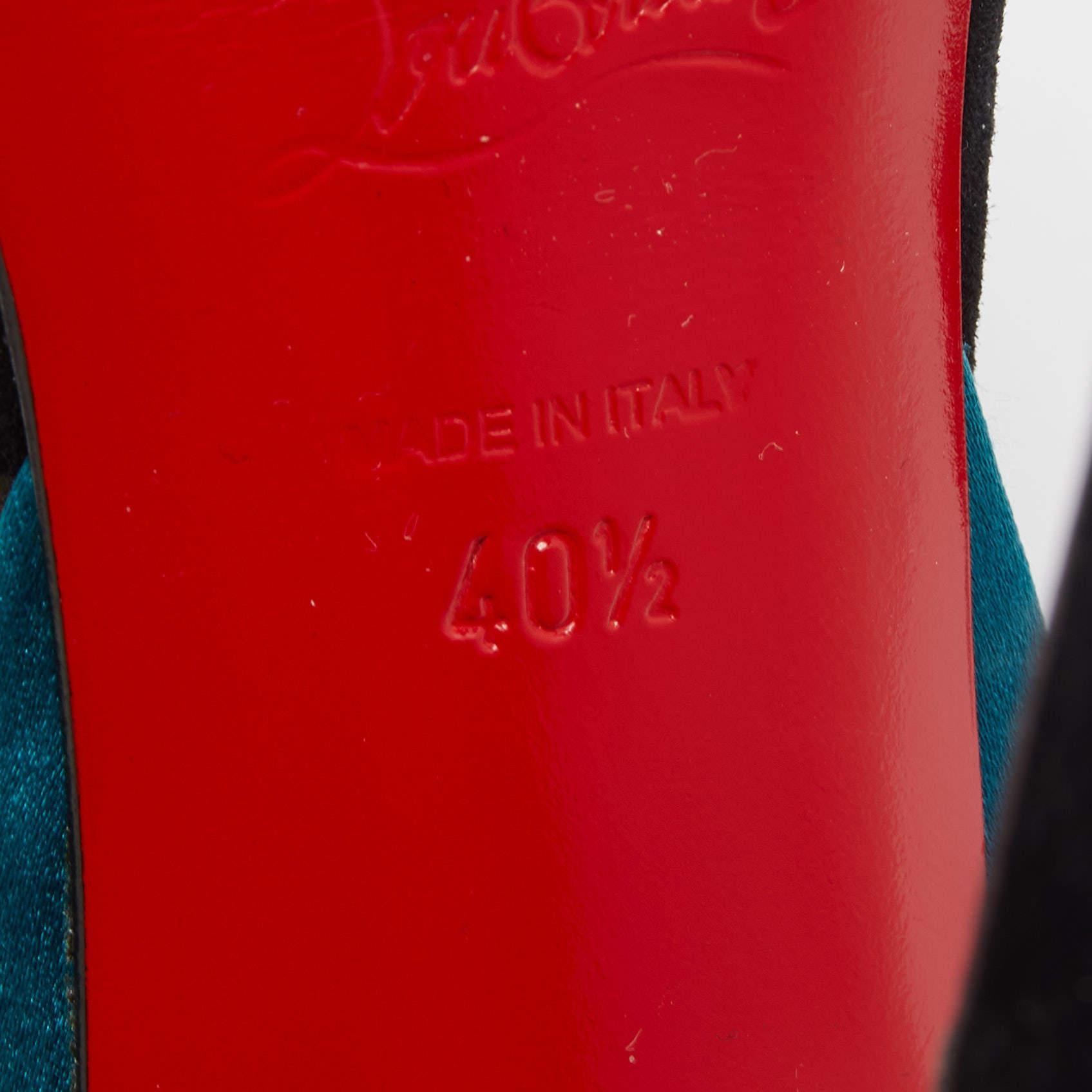 Christian Louboutin Teal/Black Satin and Suede Vampanodo Sandals Size 40.5 1