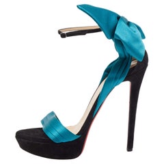Christian Louboutin Teal/Black Satin and Suede Vampanodo Sandals Size 40.5