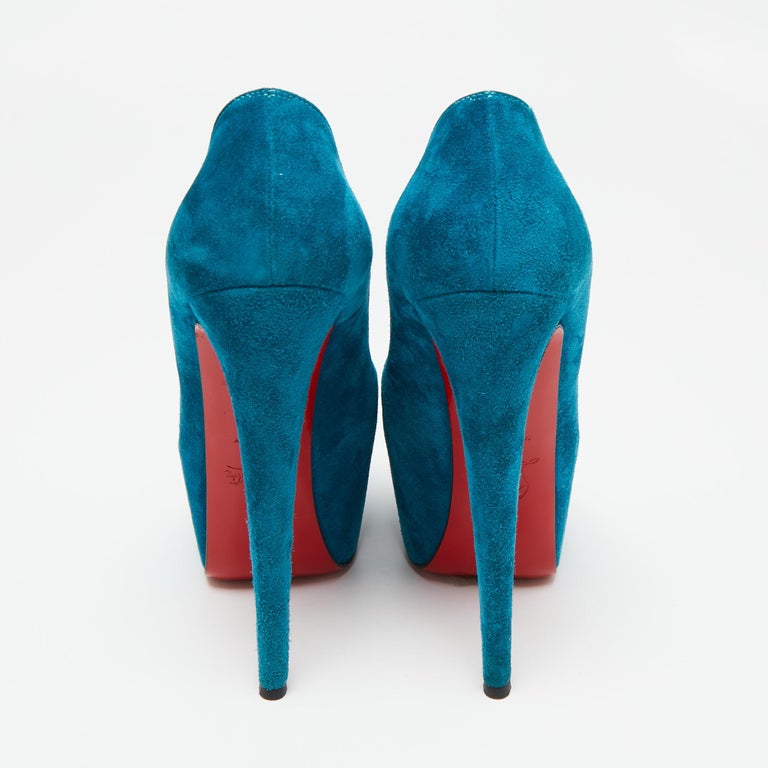 Christian Louboutin Teal Blue Suede Daffodile Platform Pumps Size 36.5