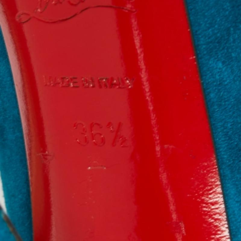 Christian Louboutin Teal Blue Suede Daffodile Platform Pumps Size 36.5 For Sale 4