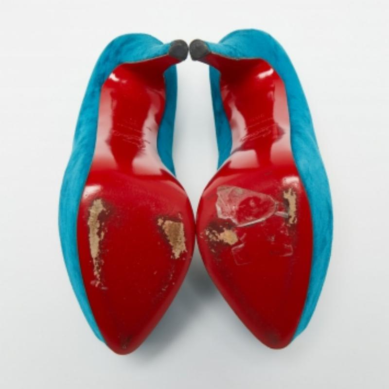 Christian Louboutin Teal Blue Suede Daffodile Platform Pumps Size 36.5 For Sale 5