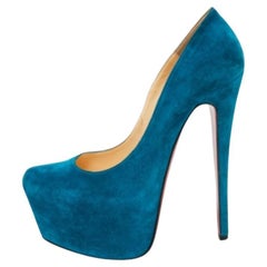 Christian Louboutin Teal Blue Suede Daffodile Platform Pumps Size 36.5