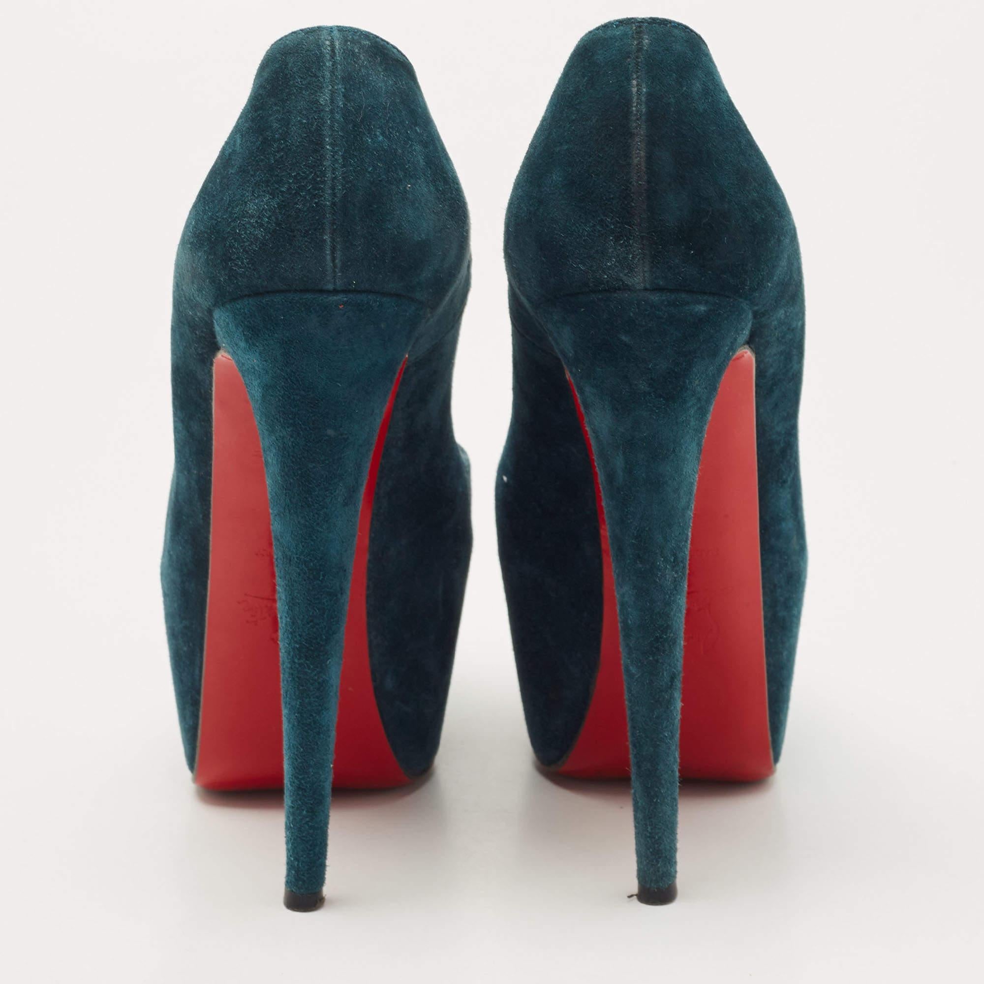 Christian Louboutin Teal Blue Suede Daffodile Platform Pumps Size 38 For Sale 1