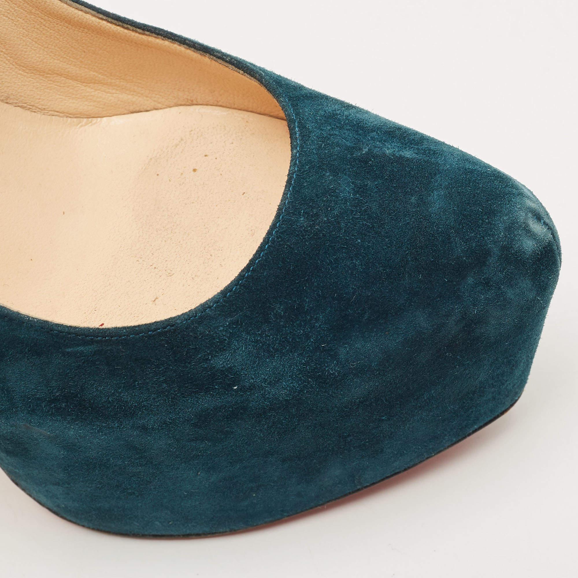 Christian Louboutin Teal Blue Suede Daffodile Platform Pumps Size 38 For Sale 3