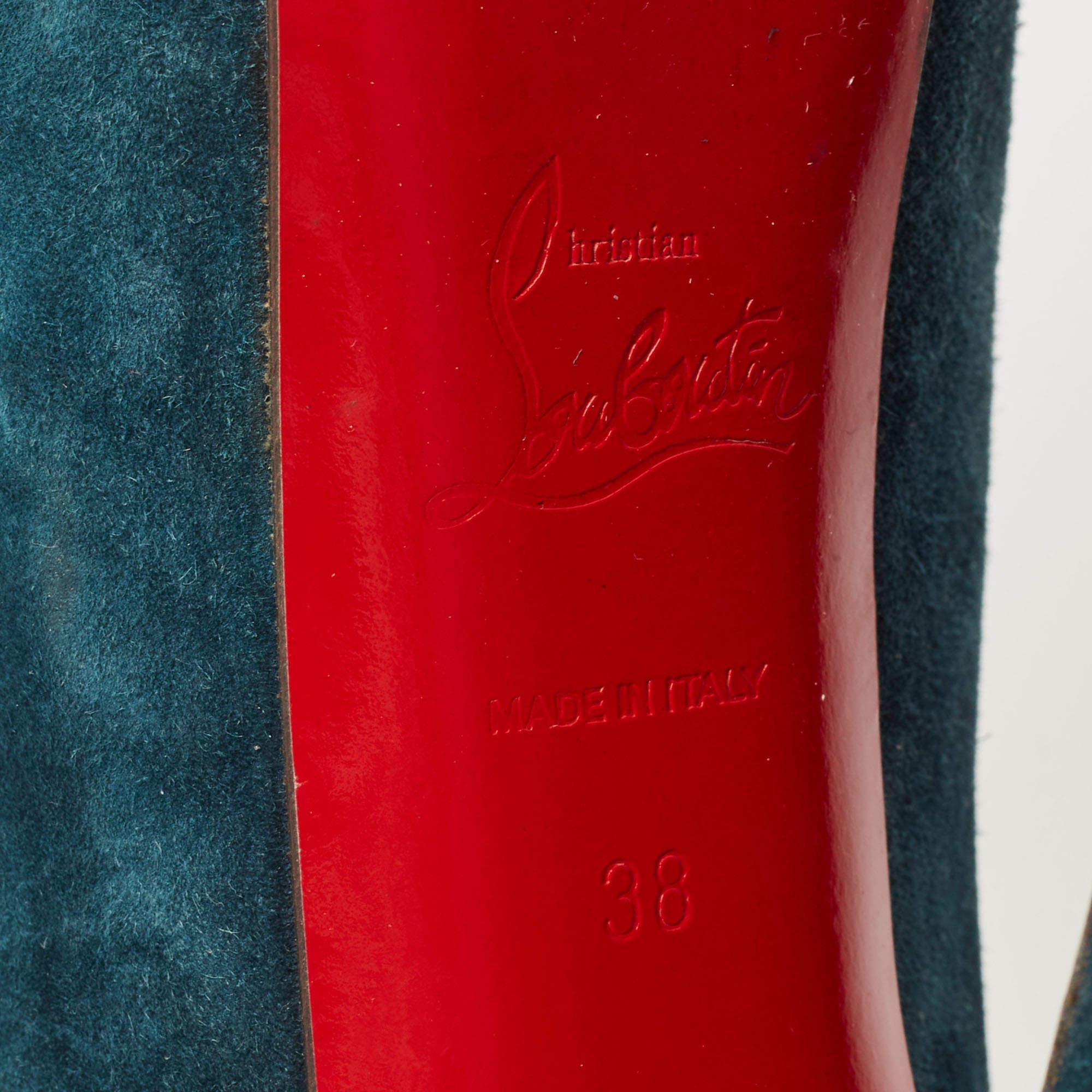 Christian Louboutin Teal Blue Suede Daffodile Platform Pumps Size 38 For Sale 4