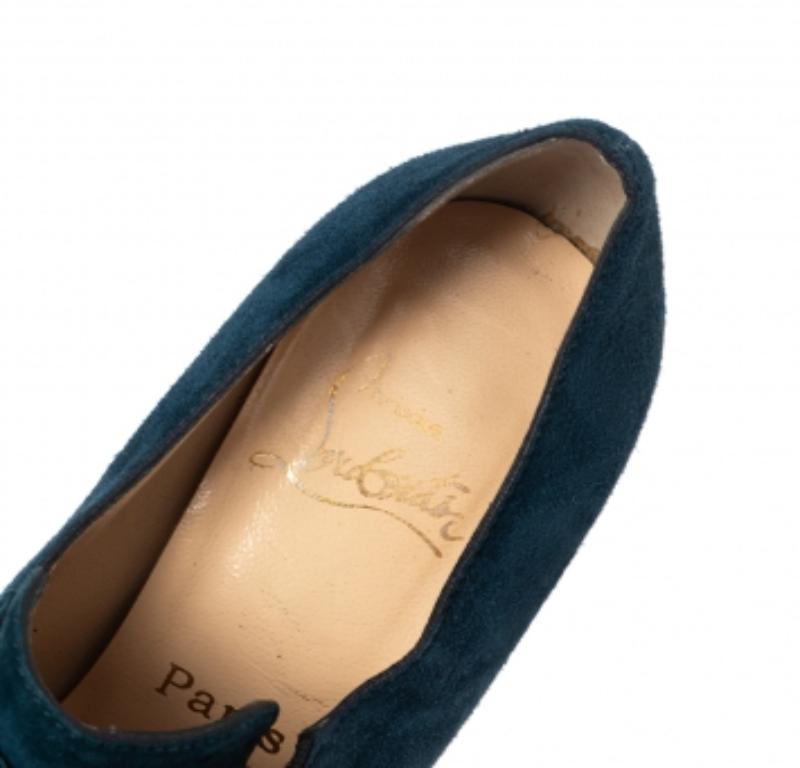 Women's Christian Louboutin Teal Blue Suede Loafer Booties Size 39