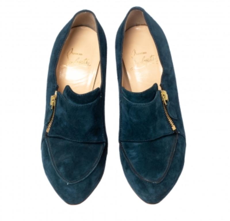 Christian Louboutin Teal Blue Suede Loafer Booties Size 39 1
