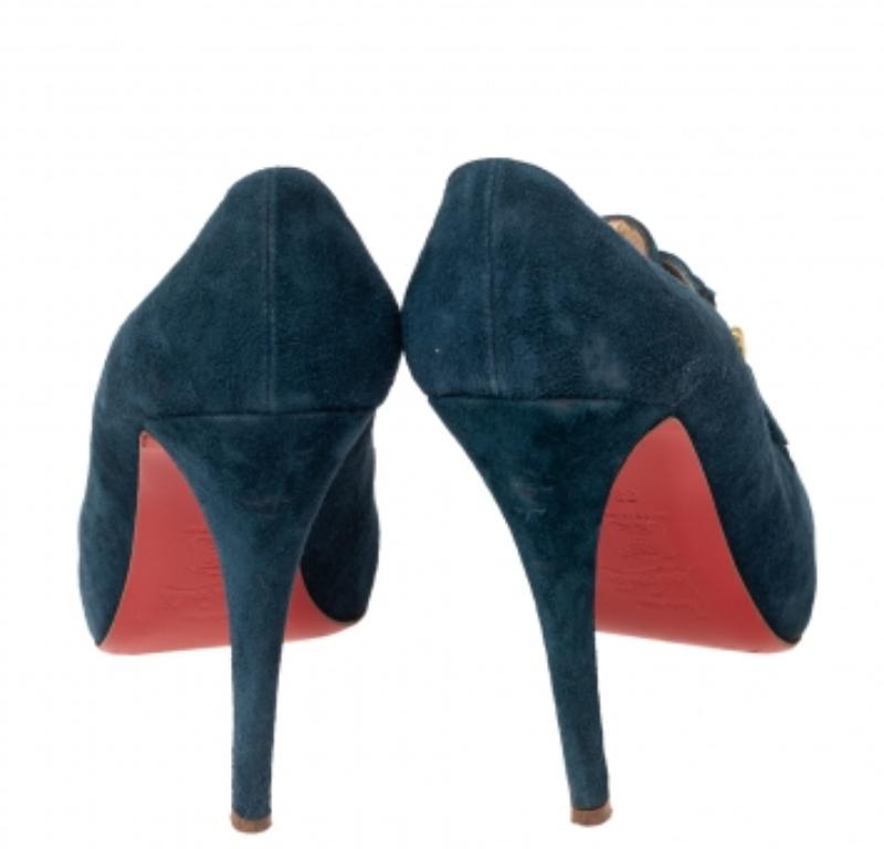 Christian Louboutin Teal Blue Suede Loafer Booties Size 39 2