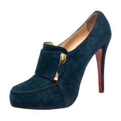 Christian Louboutin Teal Blue Suede Loafer Booties Size 39