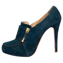 Christian Louboutin Teal Blue Suede Loafer Booties Size 39