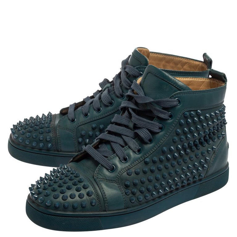 Christian Louboutin Blue Suede Louis Spikes High Top Sneakers Size