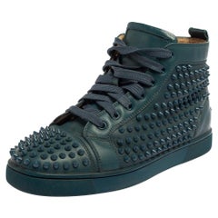 Christian Louboutin Teal Green Leather Louis Spike High Top Sneakers Size 41