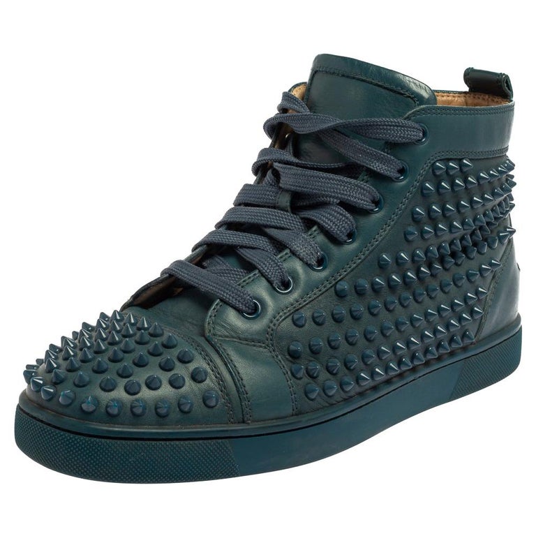 Christian Louboutin Teal Green Leather Louis Spike High Top Sneakers Size  41 at 1stDibs
