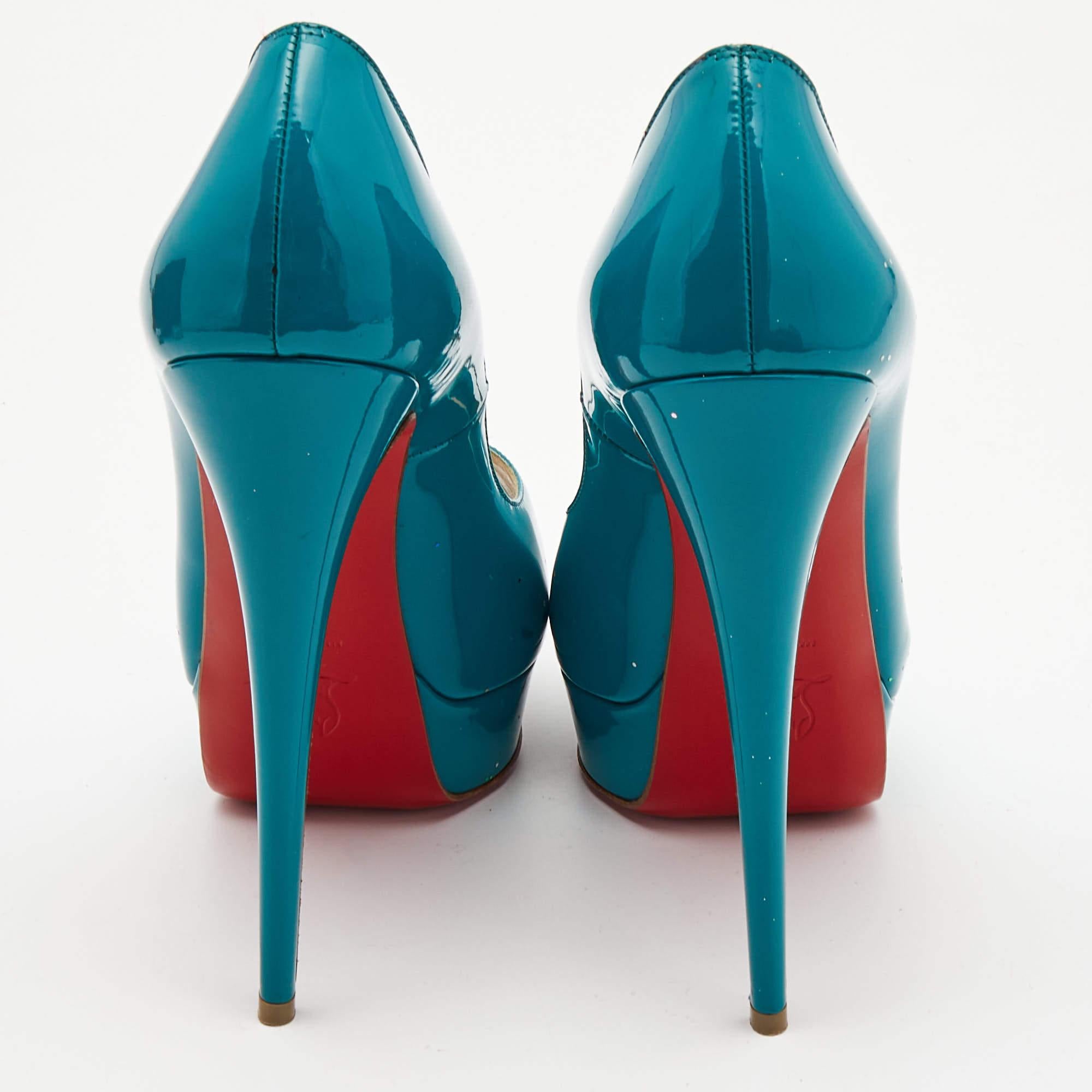 Christian Louboutin Teal Green Patent Leather Lady Peep Pumps Size 40 1