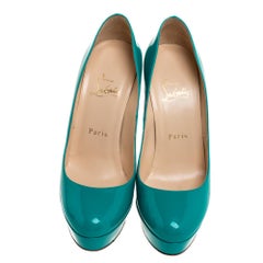Christian Louboutin Teal Green Patent Leather New Platform Pumps Size 37.5
