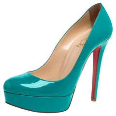 Christian Louboutin Teal Green Patent Leather New Platform Pumps Size 37.5