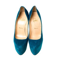 Christian Louboutin Teal Green Suede Daffodile Platform Pumps Size 38.5