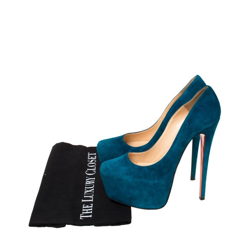 Christian Louboutin Teal Green Suede Daffodile Platform Pumps Size 38.5 1