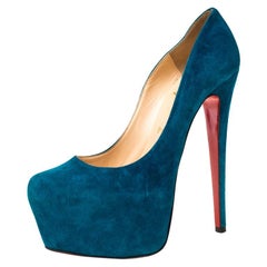 Christian Louboutin Teal Green Suede Daffodile Platform Pumps Size 38.5