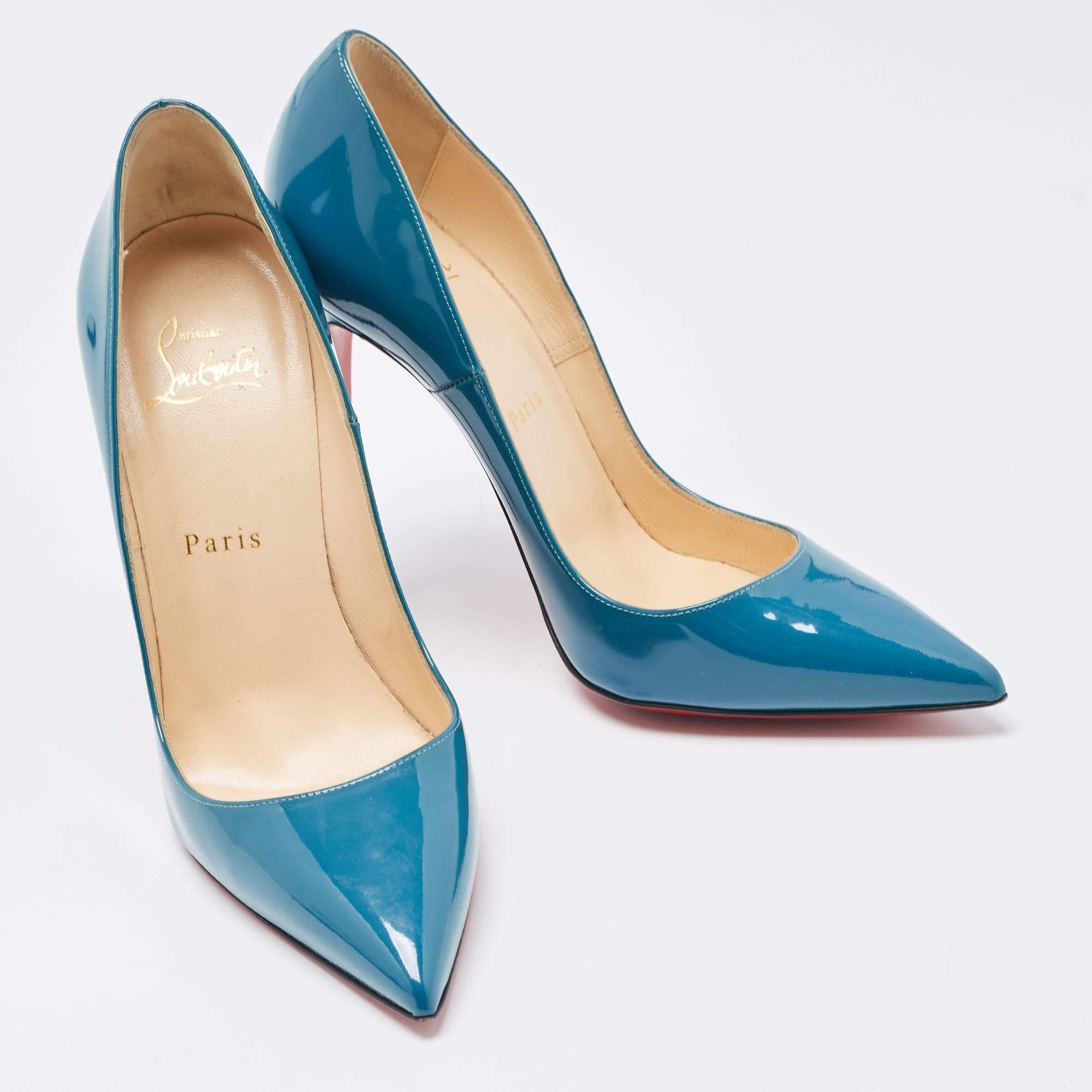 Women's Christian Louboutin Teal Patent Leather So Kate Pumps Size 37.5