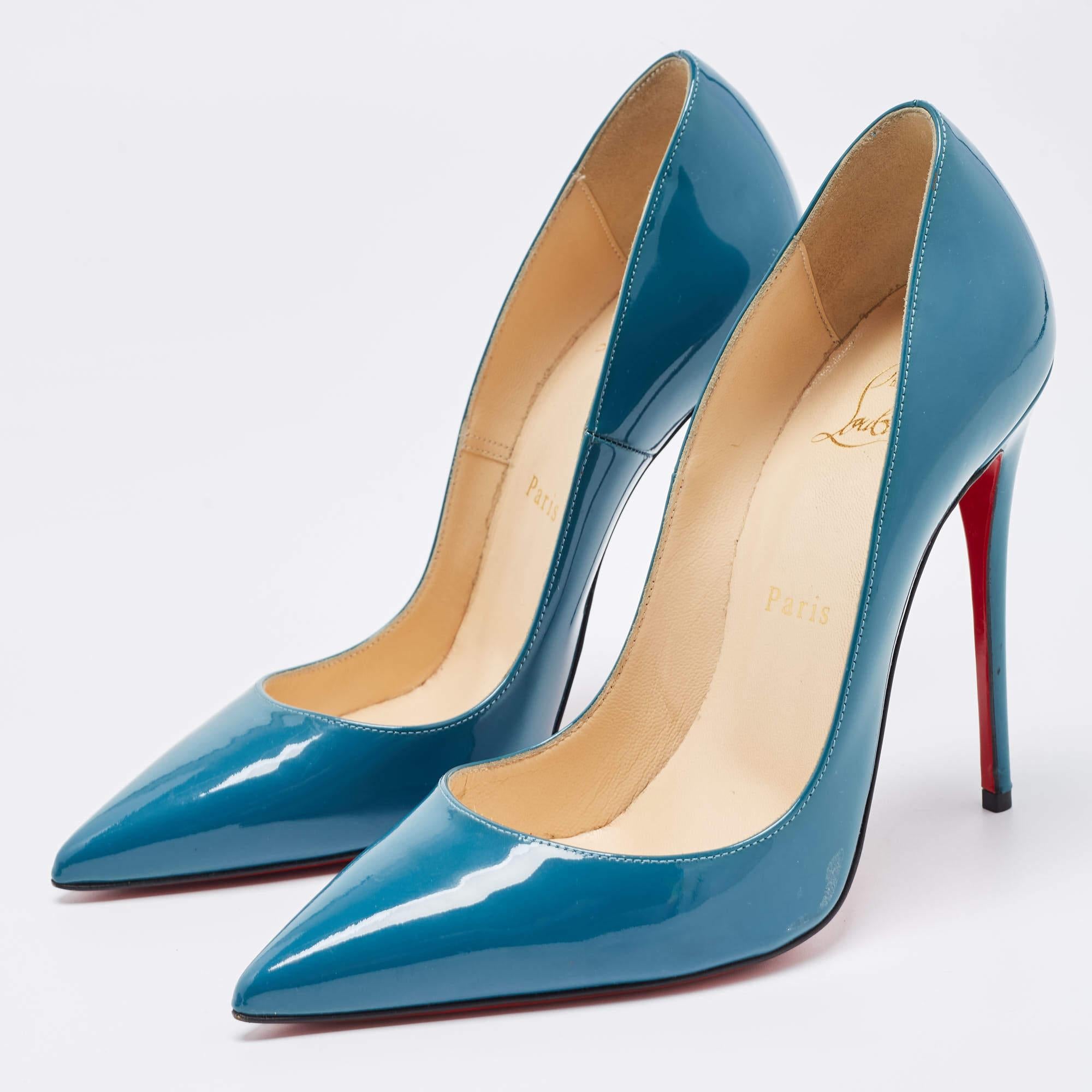 Christian Louboutin Teal Patent Leather So Kate Pumps Size 37.5 1