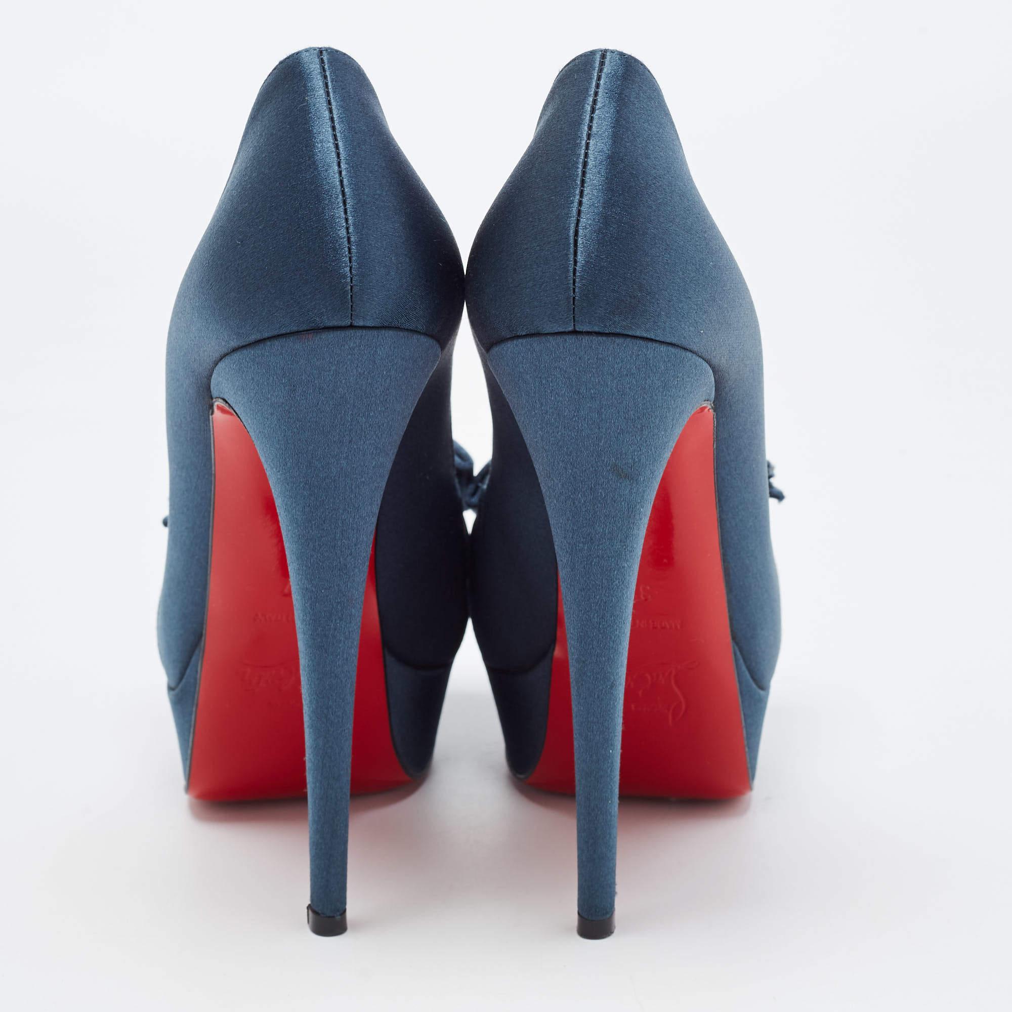 Purple Christian Louboutin Teal Satin Madame Butterfly Pumps Size 37 For Sale