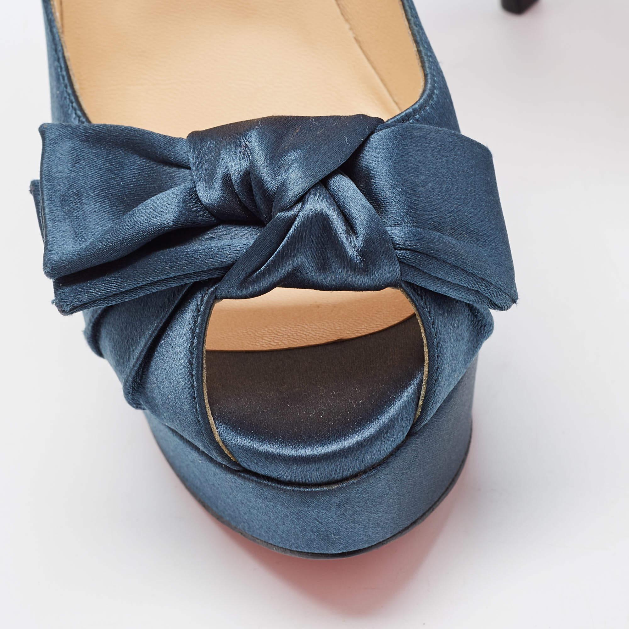 Christian Louboutin Teal Satin Madame Butterfly Pumps Size 37 For Sale 2