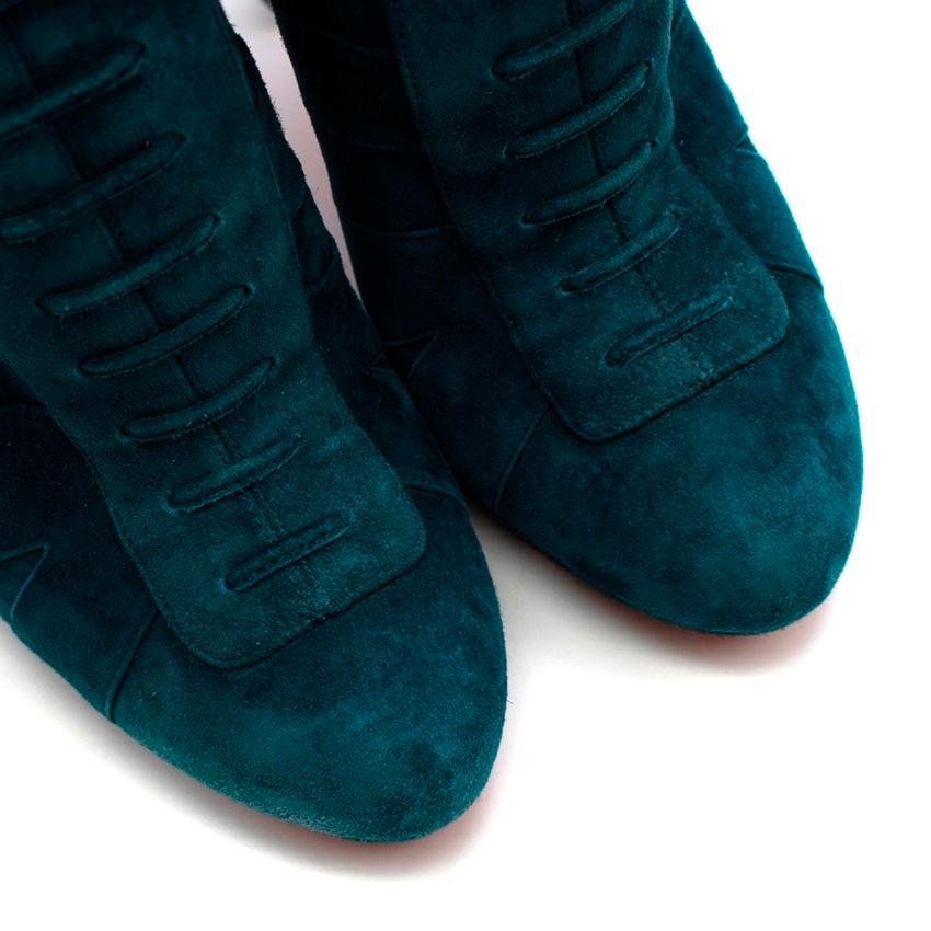 Christian Louboutin Teal Suede Lace-Up Ankle Boots - Size 39 1