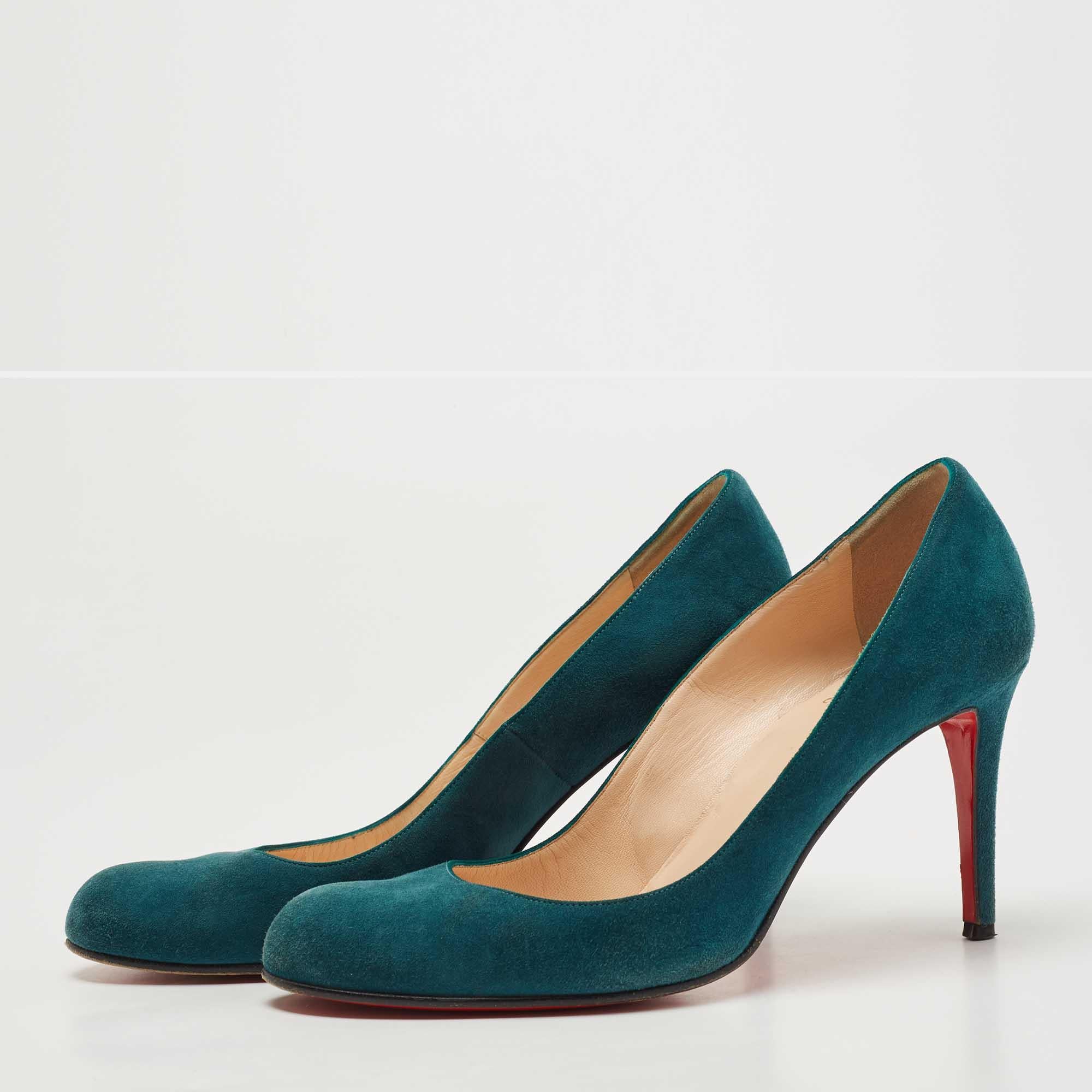 Christian Louboutin Teal Suede Simple Pumps Size 40.5 4