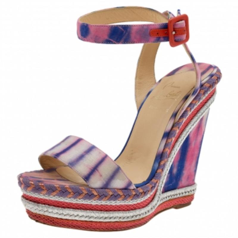 Christian Louboutin Tie-Dye Fabric Duplice Platform Wedge Sandals Size 37 In Fair Condition For Sale In Dubai, Al Qouz 2