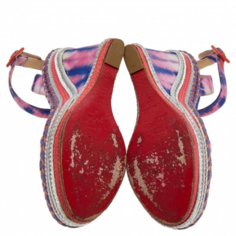 Christian Louboutin Tie-Dye Fabric Duplice Platform Wedge Sandals Size 37 For Sale 1