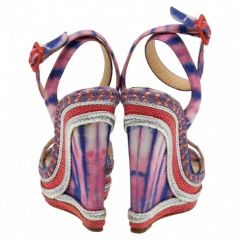 Christian Louboutin Tie-Dye Fabric Duplice Platform Wedge Sandals Size 37 For Sale 3